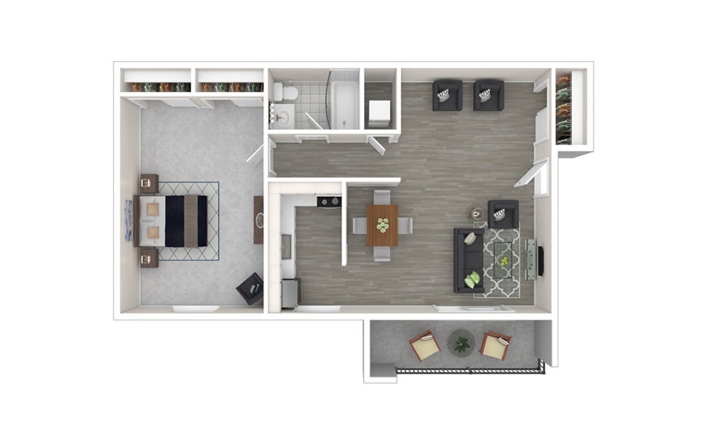 1 Bedroom - 1 bedroom floorplan layout with 1 bath and 665 square feet.