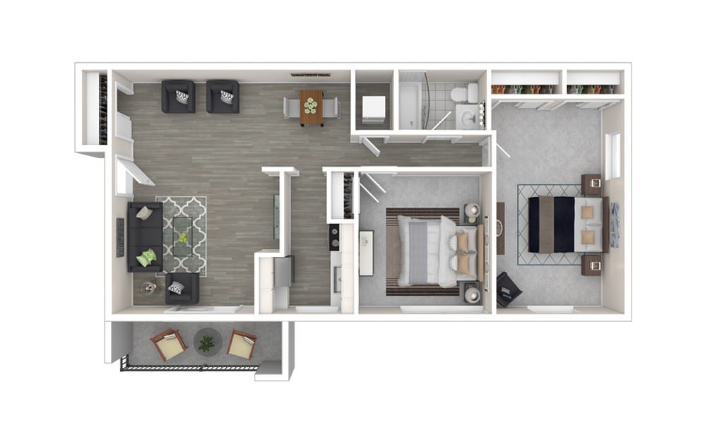 2 Bedroom - 2 bedroom floorplan layout with 1 bath and 874 square feet.
